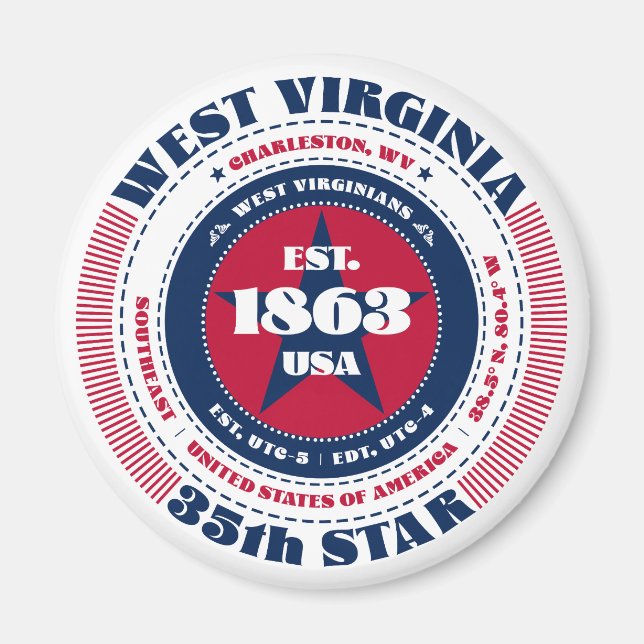 West Virginia Circle Typography Souvenir Magnet (Front)