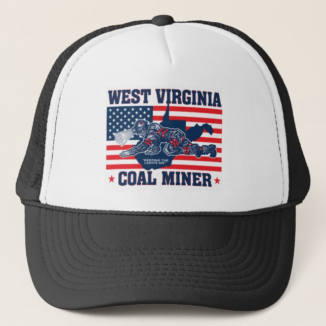 WEST VIRGINIA COAL MINER RED WHITE AND BLUE TRUCKER HAT (Front)