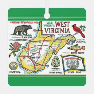 West Virginia Colourful Vintage Map  Metal Tree Decoration