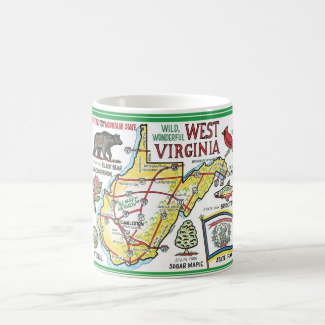 West Virginia Colourful Vintage Map Mug (Center)