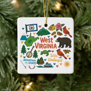 West Virginia Custom Family Trip Christmas Ceramic Ornament
