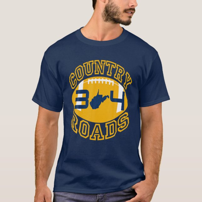 West Virginia Football Country Roads 304 State Map T-Shirt (Front)