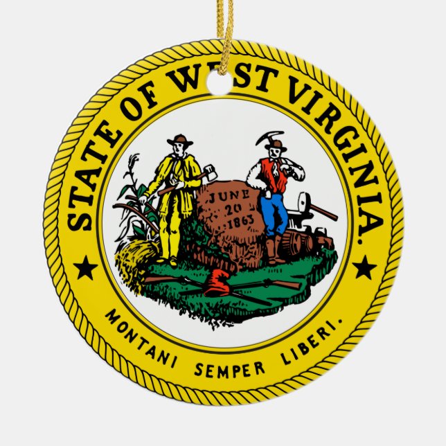 West Virginia Great Seal Ceramic Tree Decoration (Front)