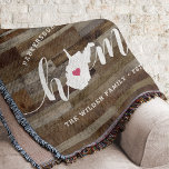 West Virginia Home State Personalised Wood Look Throw Blanket<br><div class="desc">Show some home state pride with this cute rustic faux wood plank throw blanket featuring "home" in white calligraphy script lettering with a silhouette map of the state of West Virginia standing in for the letter "O." A pink heart illustration inside the state map completes the design; you can change...</div>
