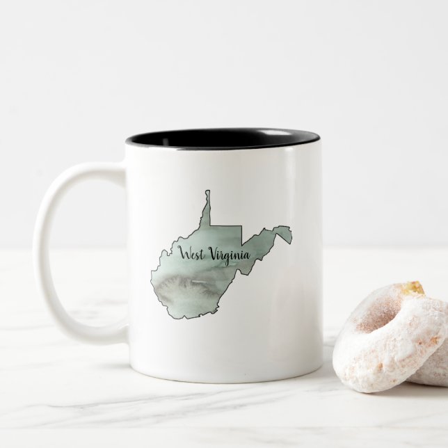 West Virginia Illustration Painting Ceramic Two-Tone Coffee Mug (With Donut)