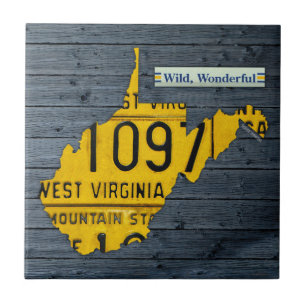West Virginia License Plate Map Ceramic Tile