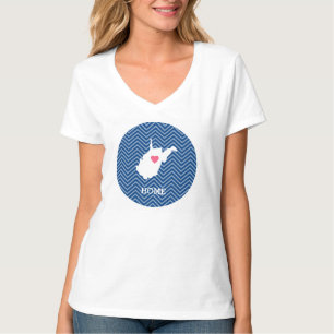 West Virginia Map Home State Love - Optional Heart T-Shirt