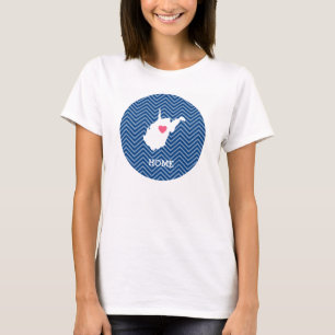 West Virginia Map Home State Love - Optional Heart T-Shirt