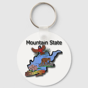 West Virginia Mountain State Cardinal Bear Rhodode Key Ring