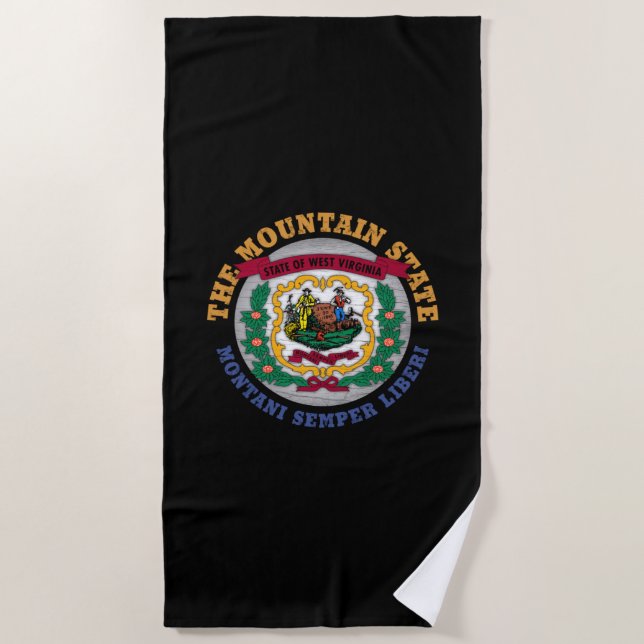 WEST VIRGINIA MOUNTAIN STATE FLAG BEACH TOWEL (Front)