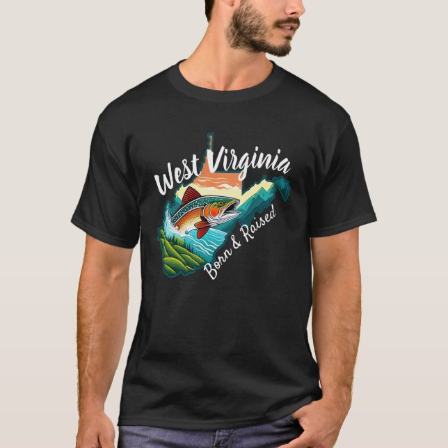 West Virginia Mountain State Reel Fishing Sports T-Shirt (Front)
