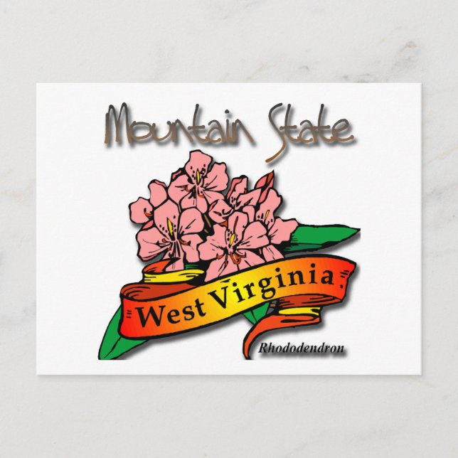 West Virginia Mountain State Rhododendron Postcard (Front)