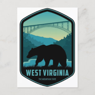 West Virginia Patriotic Spirit Vintage bear Postcard
