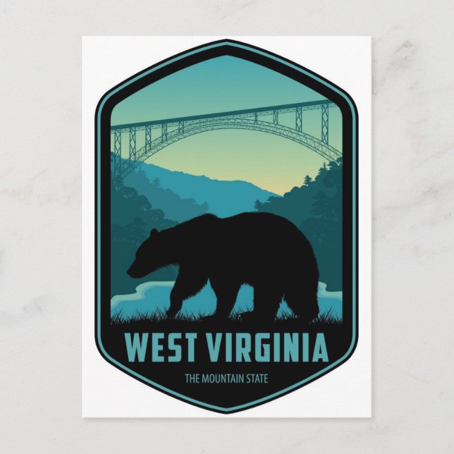 West Virginia Patriotic Spirit Vintage bear Postcard (Front)