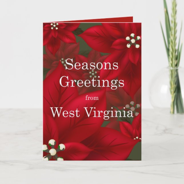 West Virginia Poinsettia Seasons Greetings Holiday Card (Front)