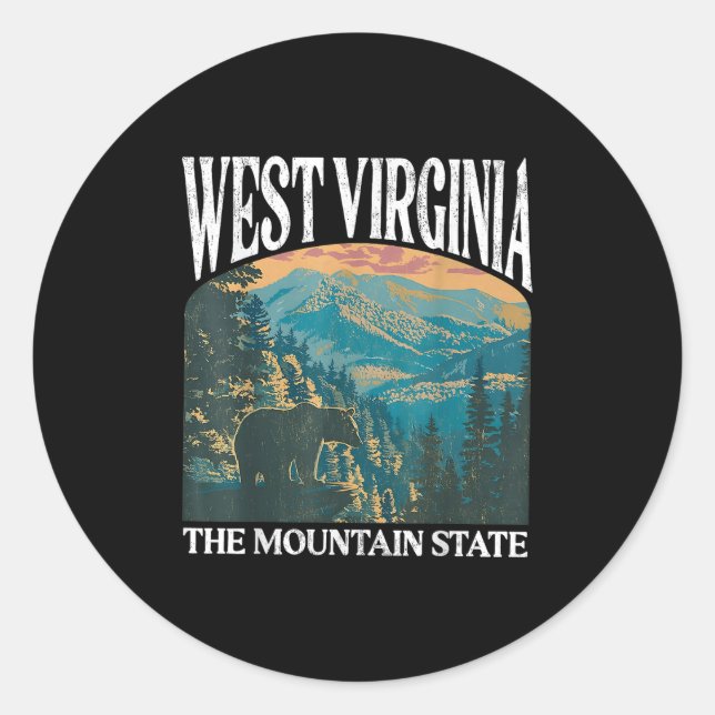 West Virginia Retro Bear Mountain Graphic  Classic Round Sticker (Front)