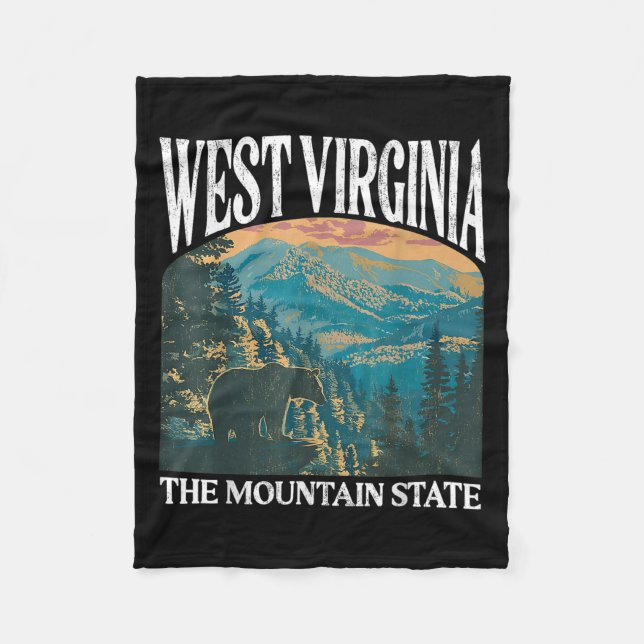 West Virginia Retro Bear Mountain Graphic  Fleece Blanket (Front)