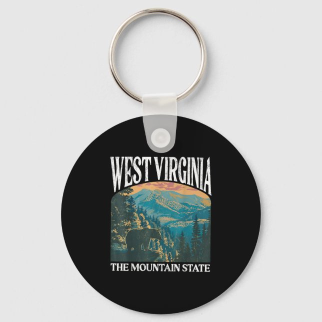 West Virginia Retro Bear Mountain Graphic  Key Ring (Front)