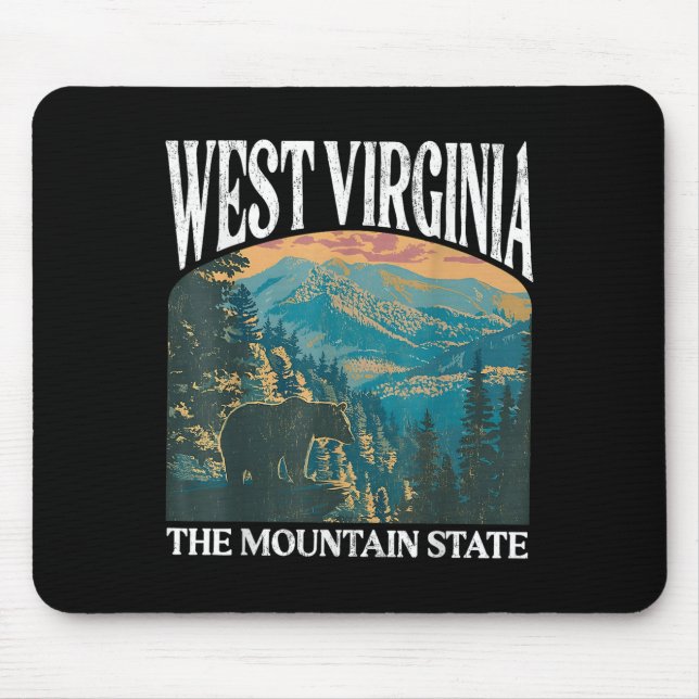 West Virginia Retro Bear Mountain Graphic  Mouse Mat (Front)