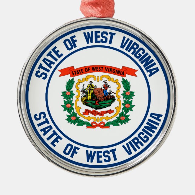 West Virginia Round Emblem Metal Tree Decoration (Front)