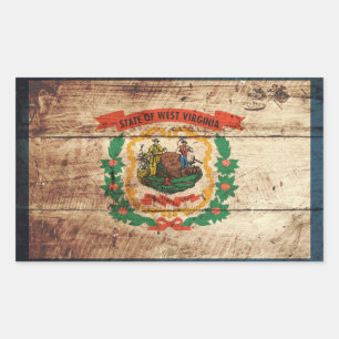 West Virginia State Flag on Old Wood Grain Rectangular Sticker