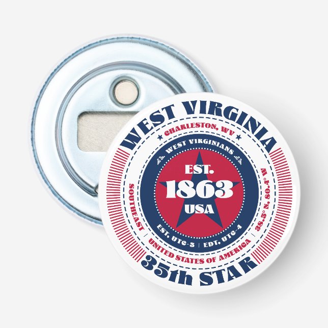 West Virginia State Information Circle Bottle Opener (Front)