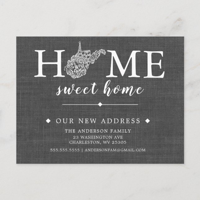 WEST VIRGINIA State Moving Announcement Post Card (Front)