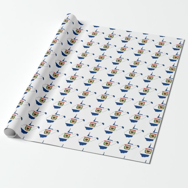 West Virginia State Outline Map and Flag Wrapping Paper (Unrolled)