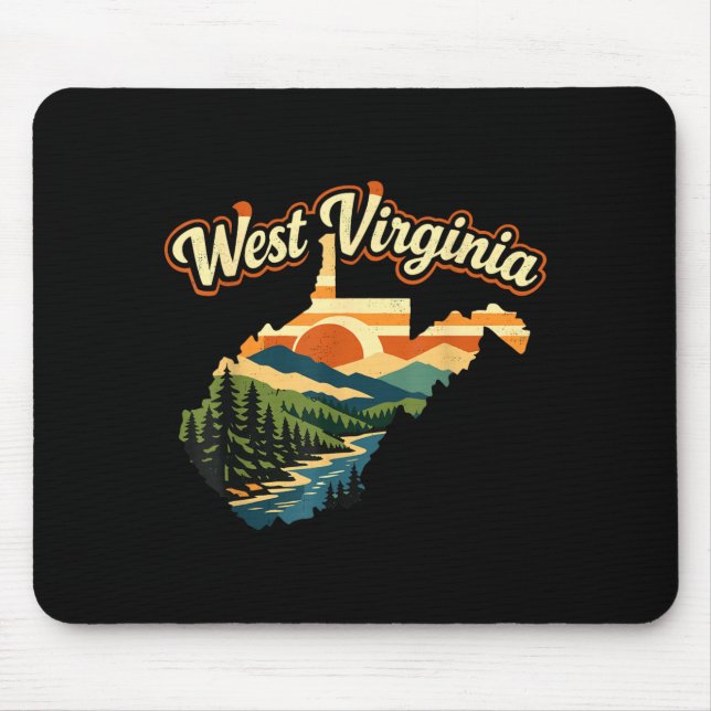 West Virginia State Retro Sunset Mountain Mouse Mat (Front)