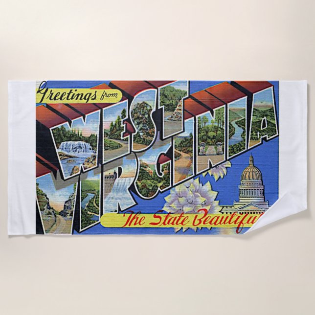 West Virginia State Wild & Wonderful USA Colourful Beach Towel (Front)