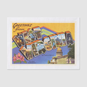 West Virginia State WV Old Vintage Travel Postcard Tissue Paper