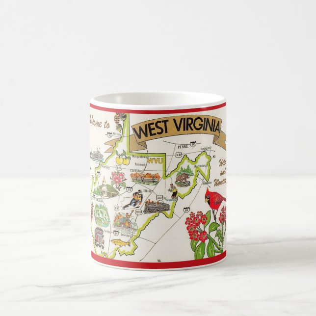 West Virginia Vintage Illustrated  Coffee Mug (Center)
