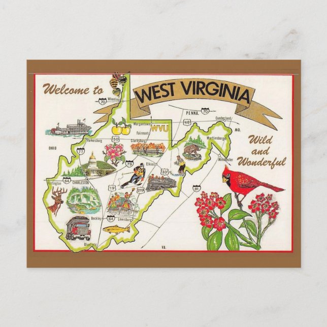 West Virginia Vintage Illustrated Postcard (Front)