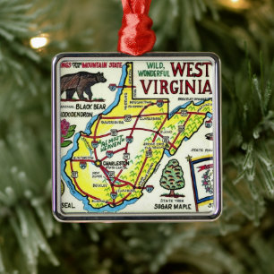 West Virginia Vintage Postcard Metal Tree Decoration