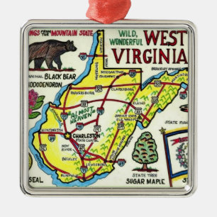 West Virginia Vintage Postcard Metal Tree Decoration
