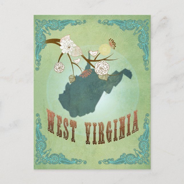 West Virginia Vintage State Map – Green Postcard (Front)