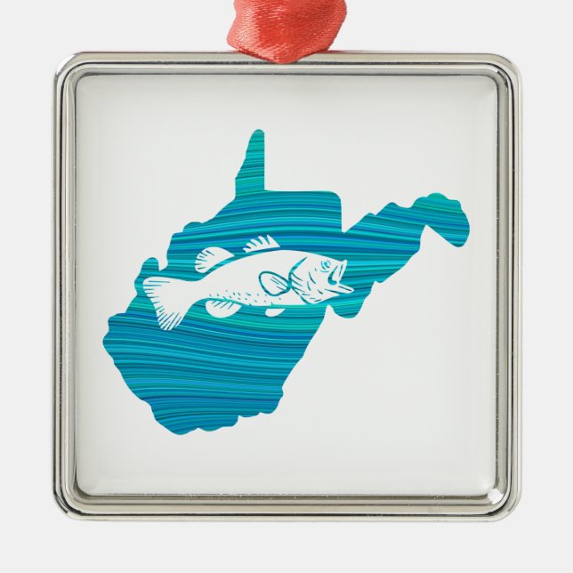 West Virginia Wave Fishing Metal Tree Decoration (Front)