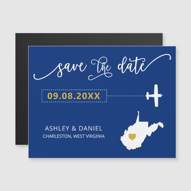 West Virginia Wedding Save the Date Card, Map Magnetic Invitation (Front/Back)