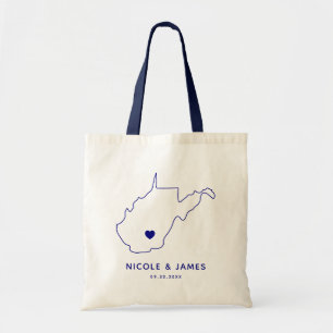 West Virginia Wedding Welcome Bag Map Tote, Navy