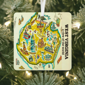 West Virginia World View Postcard Metal Tree Decoration