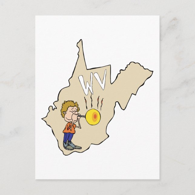 West Virginia WV Map with Glass Blowing Cartoon Postcard (Front)