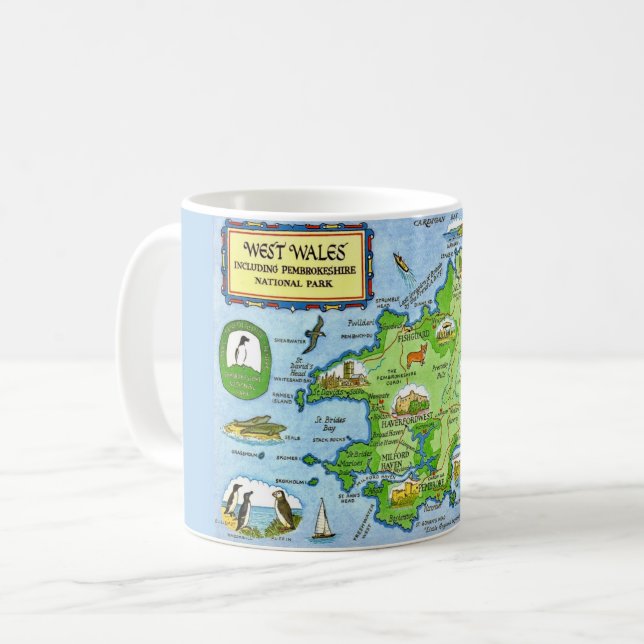 West Wales Vintage Map Postcard Coffee Mug (Front Left)