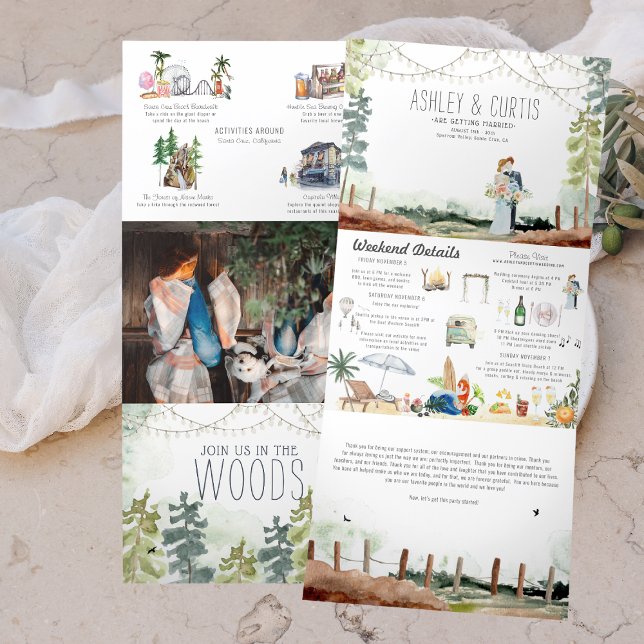 Westcoast Forest Beach | Illustrated Wedding Tri-Fold Invitation (Creator Uploaded)