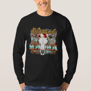 Westen Boho Cow Bull Skull Blessed Mama Cowgirl Ro T-Shirt