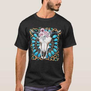 Westen Boho Turquoise Cow Bull Skull Cowgirl Rodeo T-Shirt