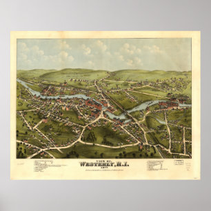 Westerly Rhode Island 1877 Antique Panoramic Map Poster