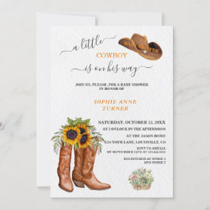 Western A Little Cowboy Boots Baby Shower Invitation