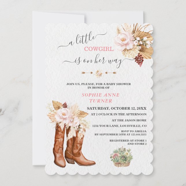 Western A Little Cowgirl Boots Baby Shower Invitation (Front)