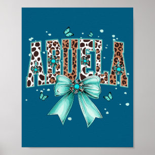 Western abuela bow cow teal turquoise feathers poster