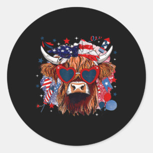 Western America Cow Happy 4th Of July Cow Lover Classic Round Sticker